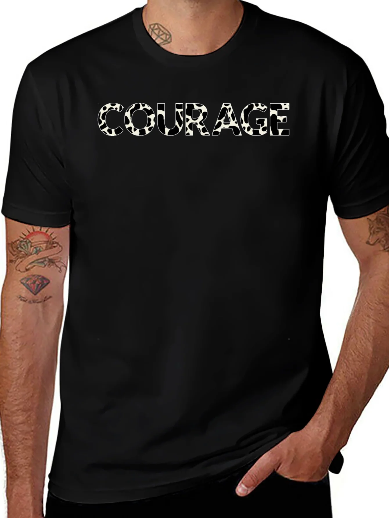 Courage Cow Print Mens Black T-Shirt