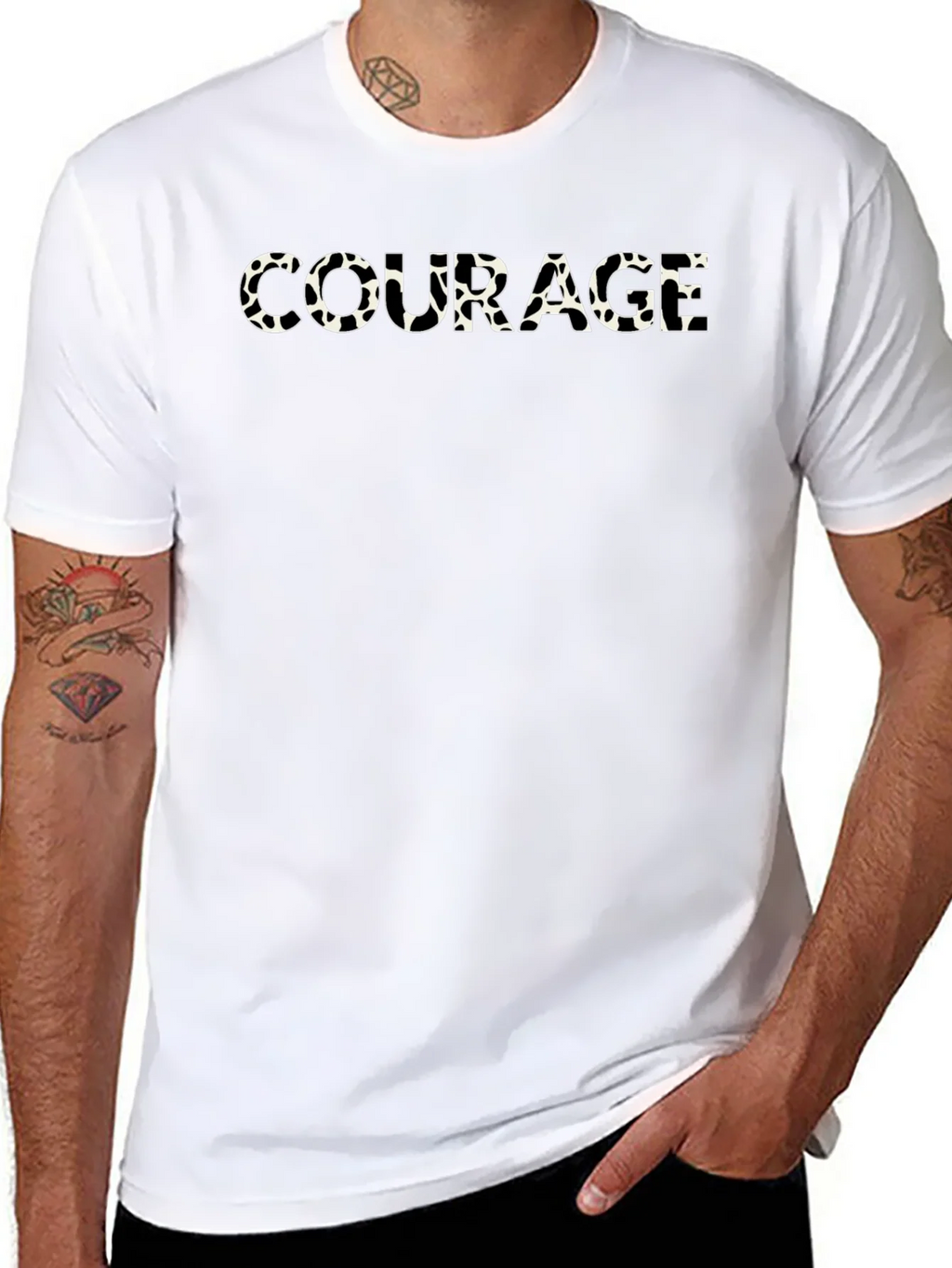 Courage Cow Print Mens Black T-Shirt