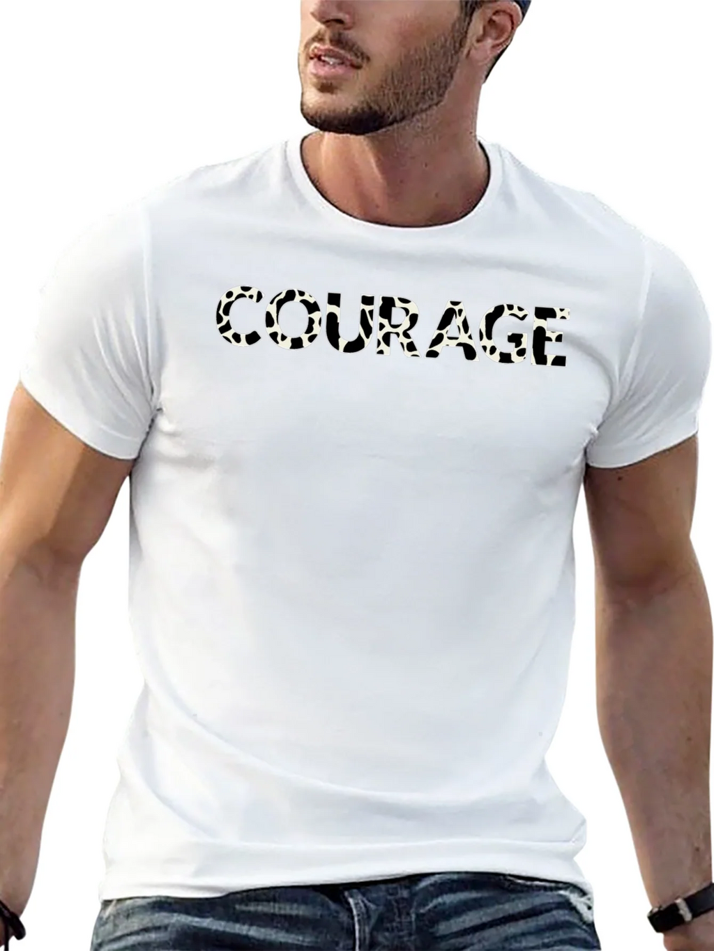 Courage Cow Print Mens Black T-Shirt