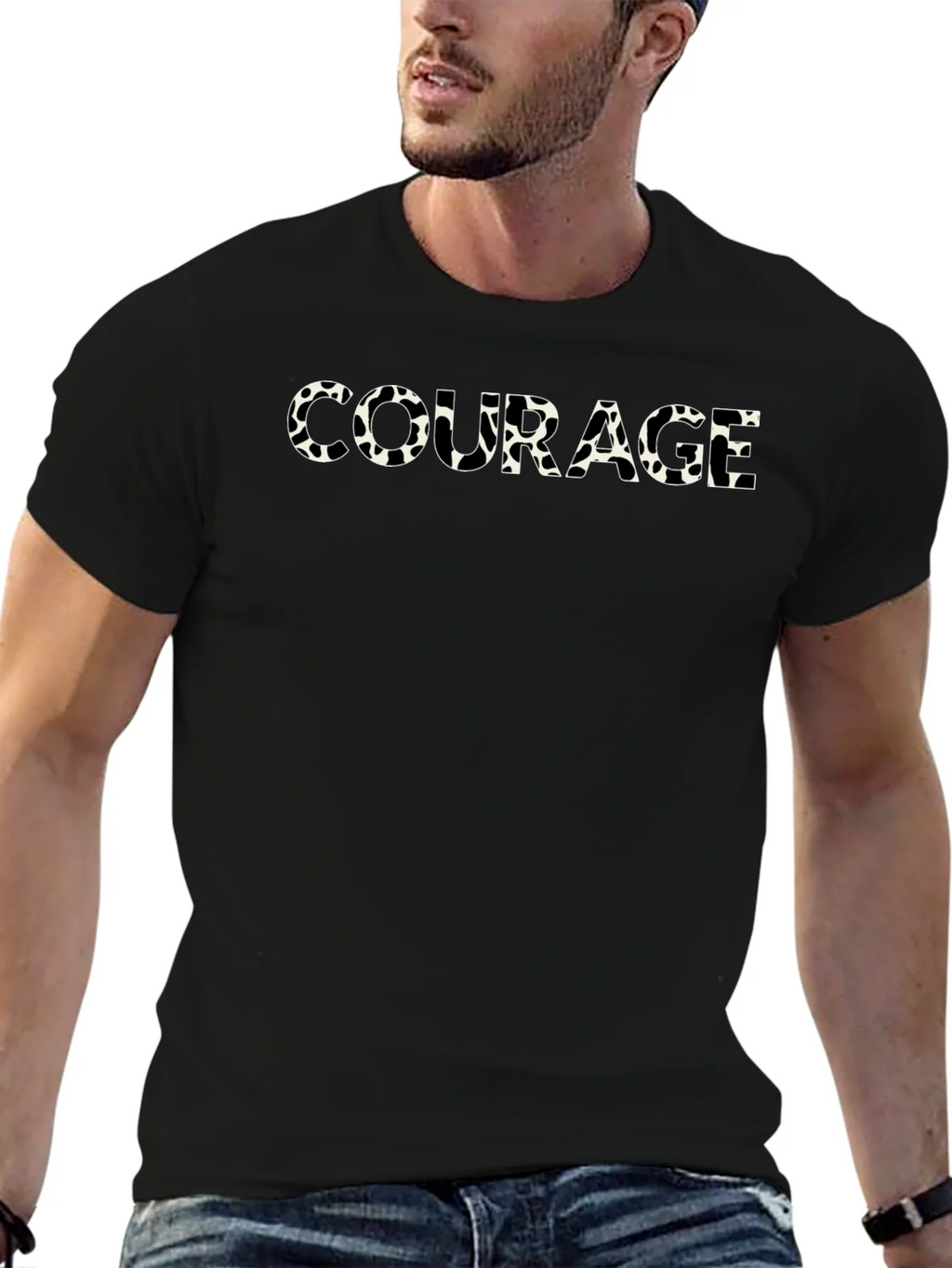 Courage Cow Print Mens Black T-Shirt