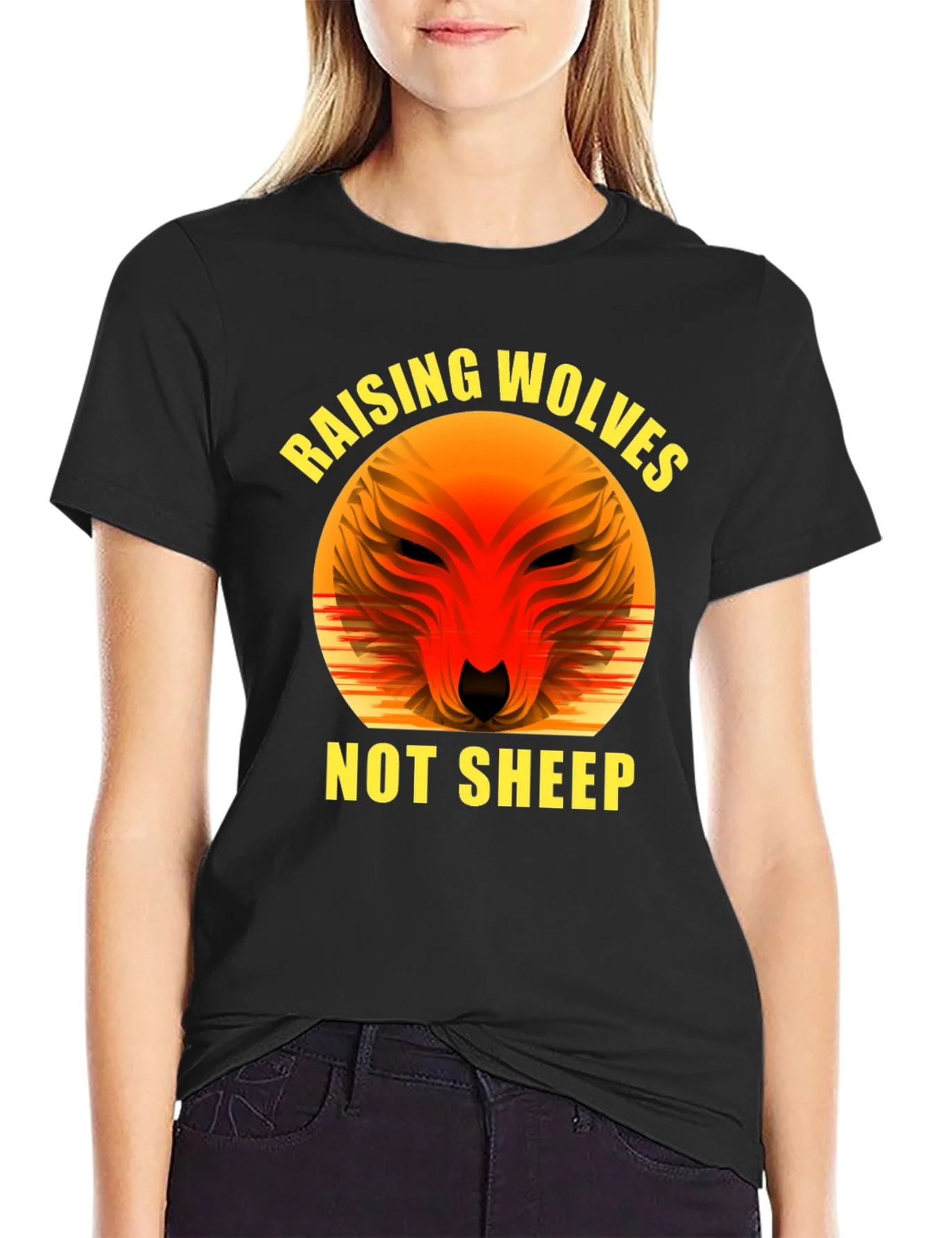 Raising Wolves Not Sheep Graphic Tee - Black