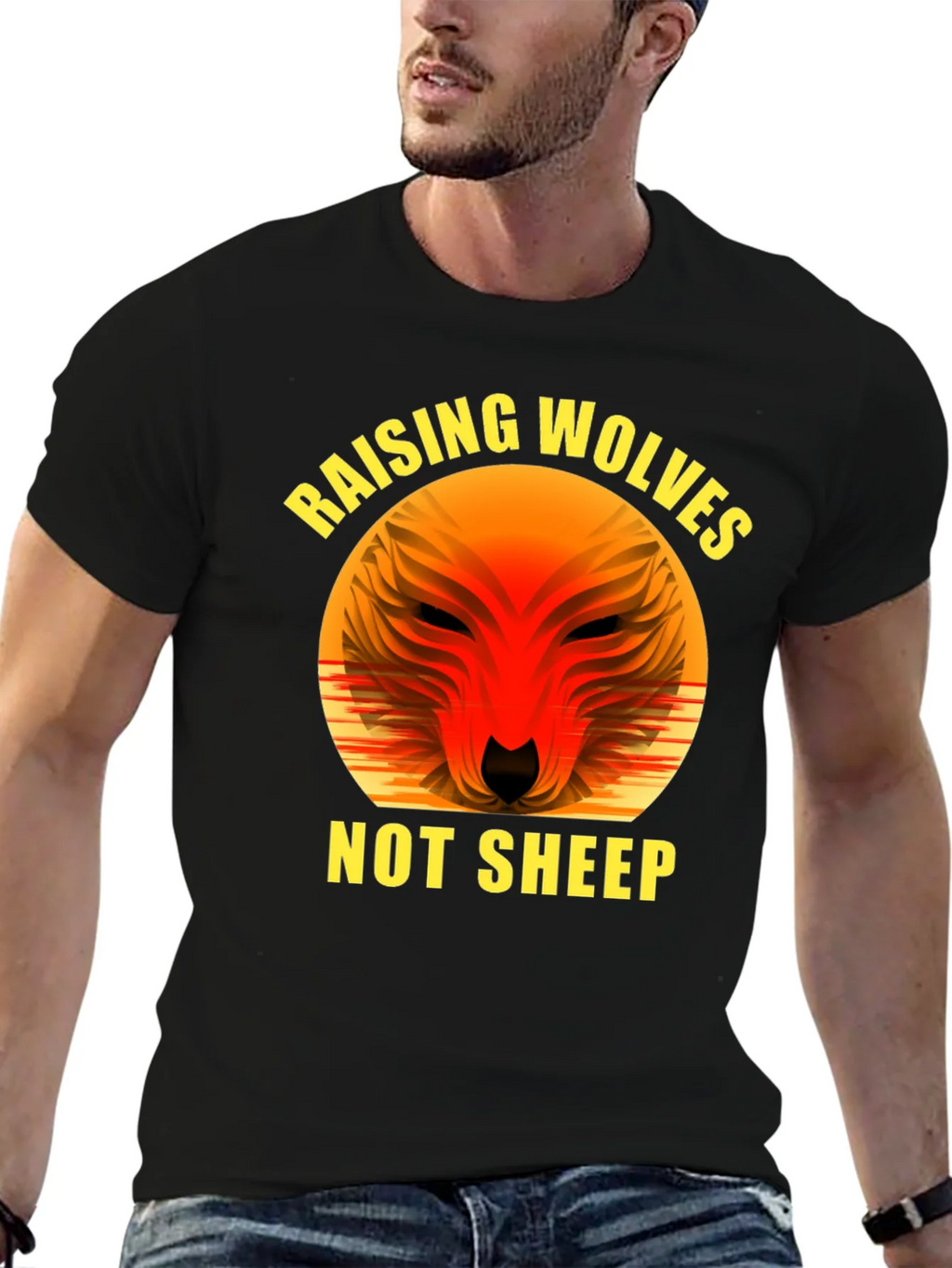 Raising Wolves Not Sheep Graphic Tee - Black