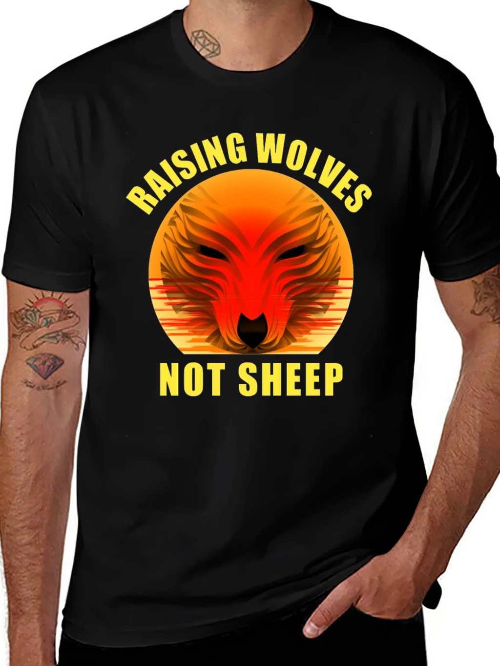 Raising Wolves Not Sheep Graphic Tee - Black