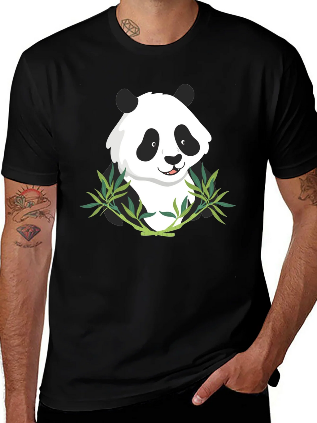 Panda Bamboo Graphic Tee - Mens Black T-Shirt