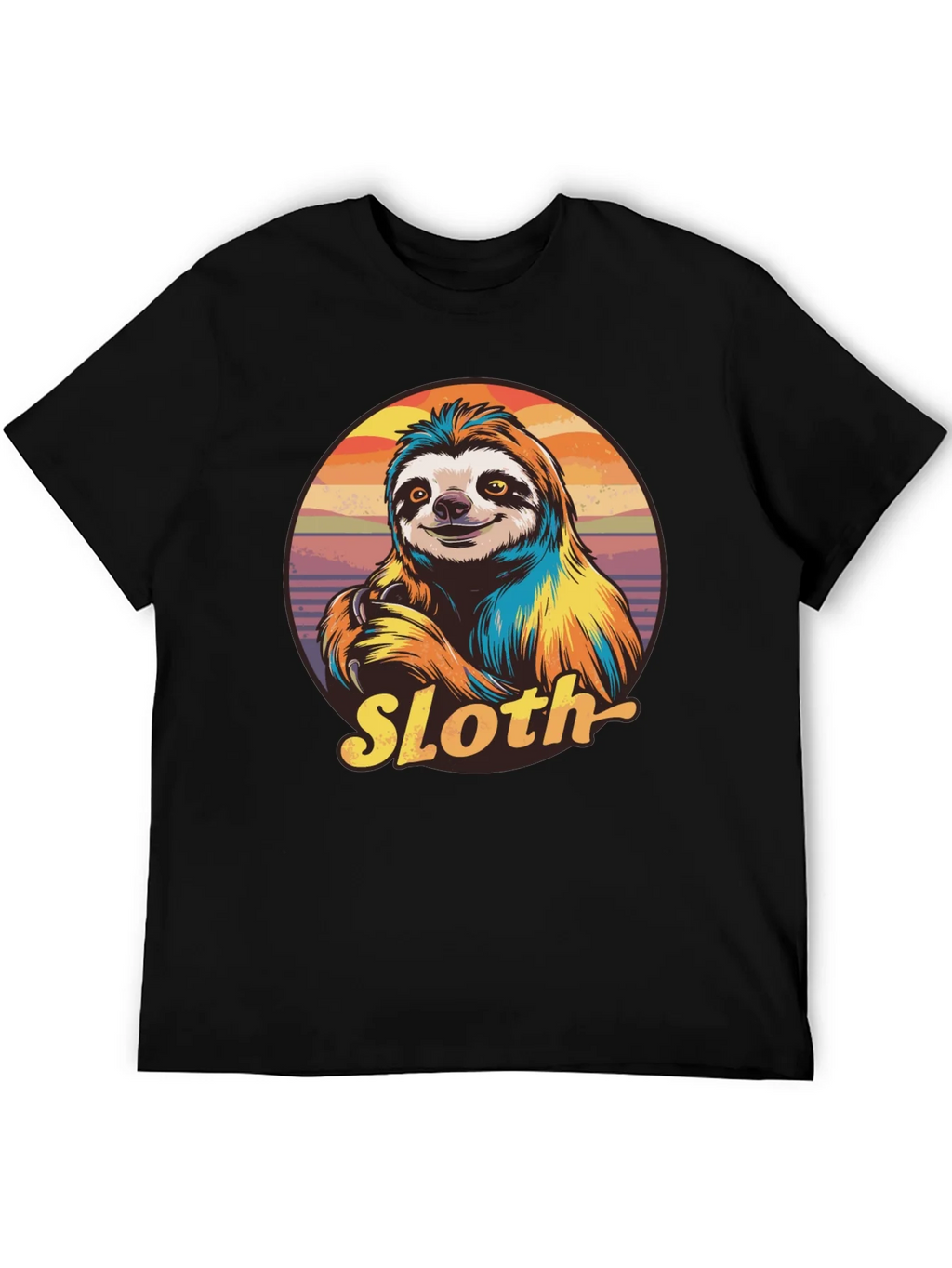 Retro Sloth Graphic T-Shirt - Black