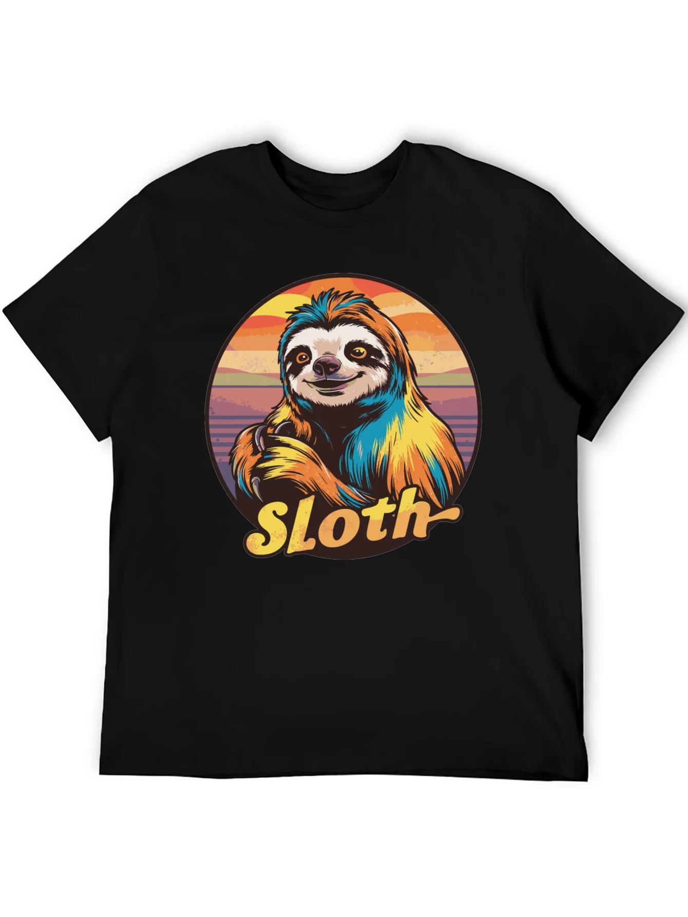Retro Sloth Graphic T-Shirt - Black