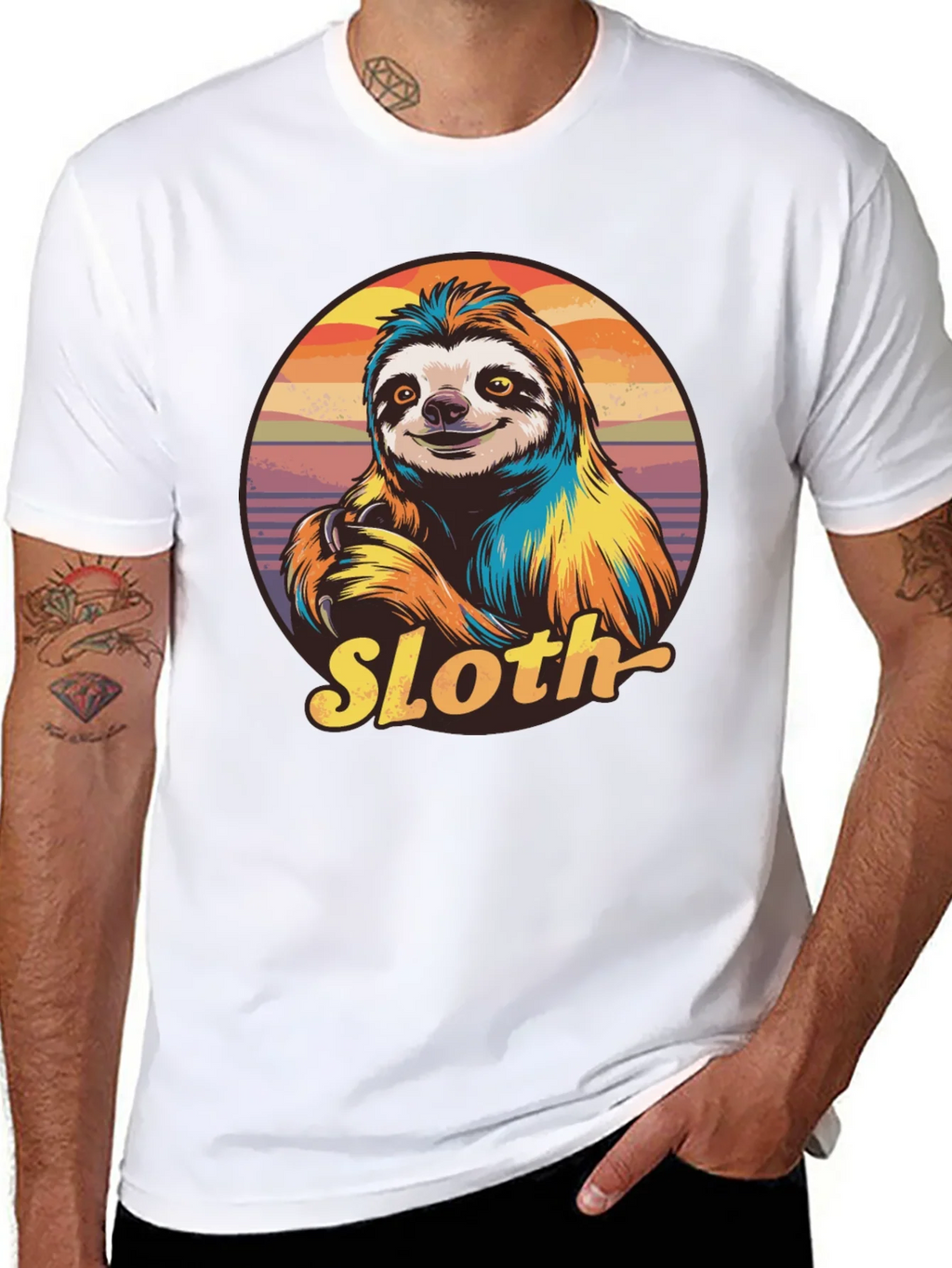 Retro Sloth Graphic T-Shirt - Black