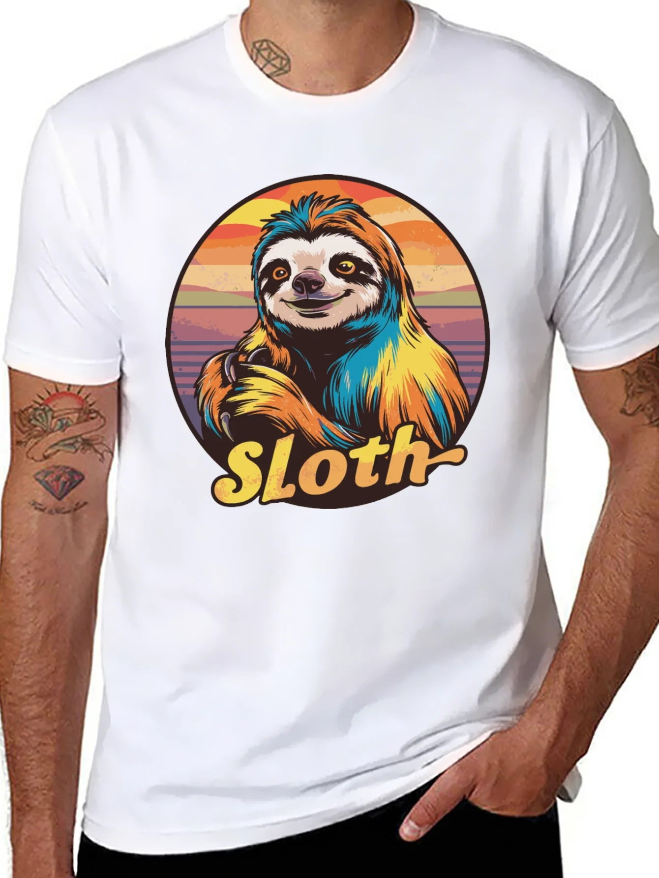 Retro Sloth Graphic T-Shirt - Black