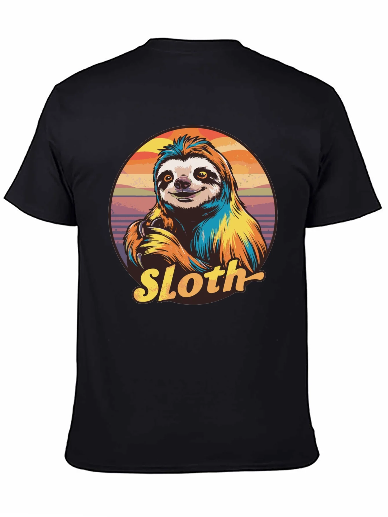 Retro Sloth Graphic T-Shirt - Black