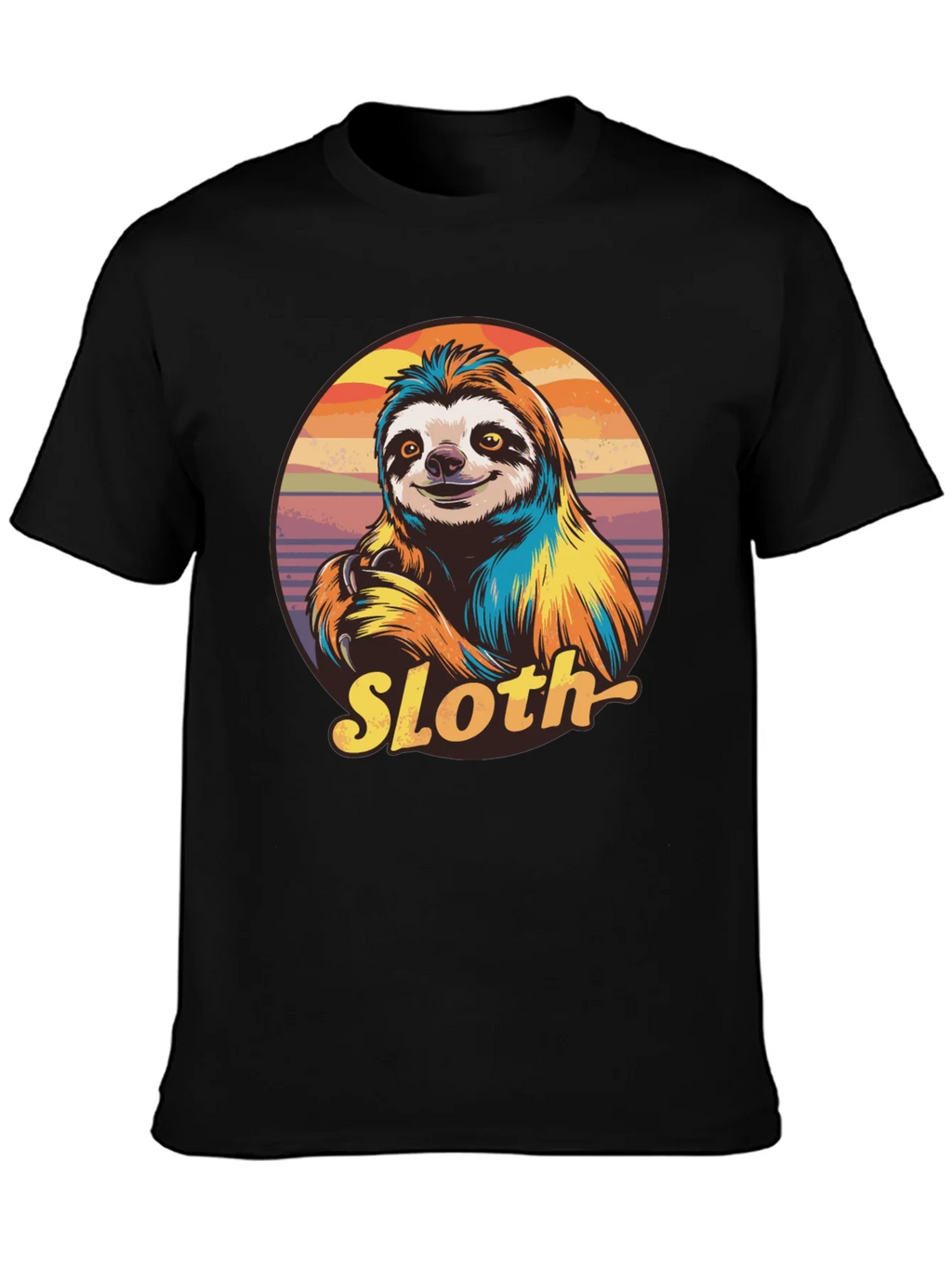 Retro Sloth Graphic T-Shirt - Black