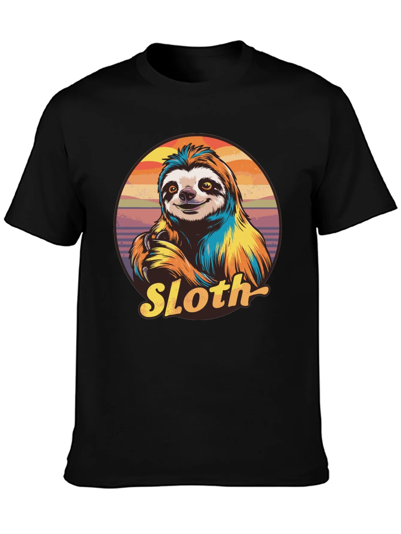 Retro Sloth Graphic T-Shirt - Black