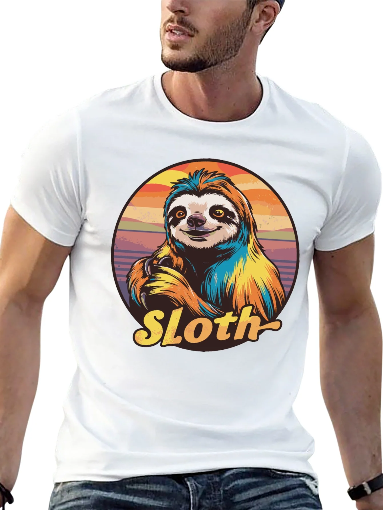 Retro Sloth Graphic T-Shirt - Black