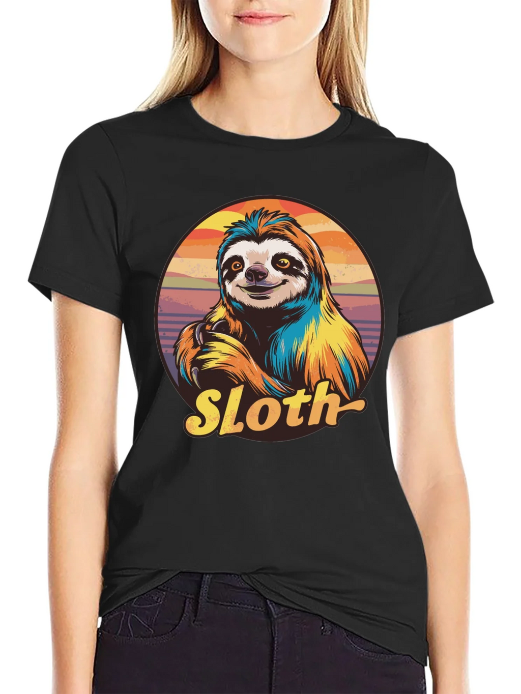 Retro Sloth Graphic T-Shirt - Black