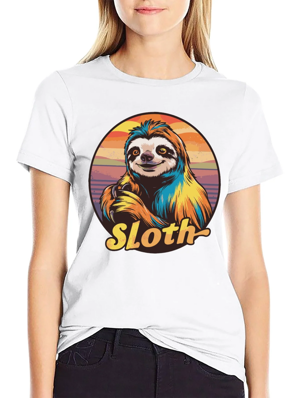Retro Sloth Graphic T-Shirt - Black