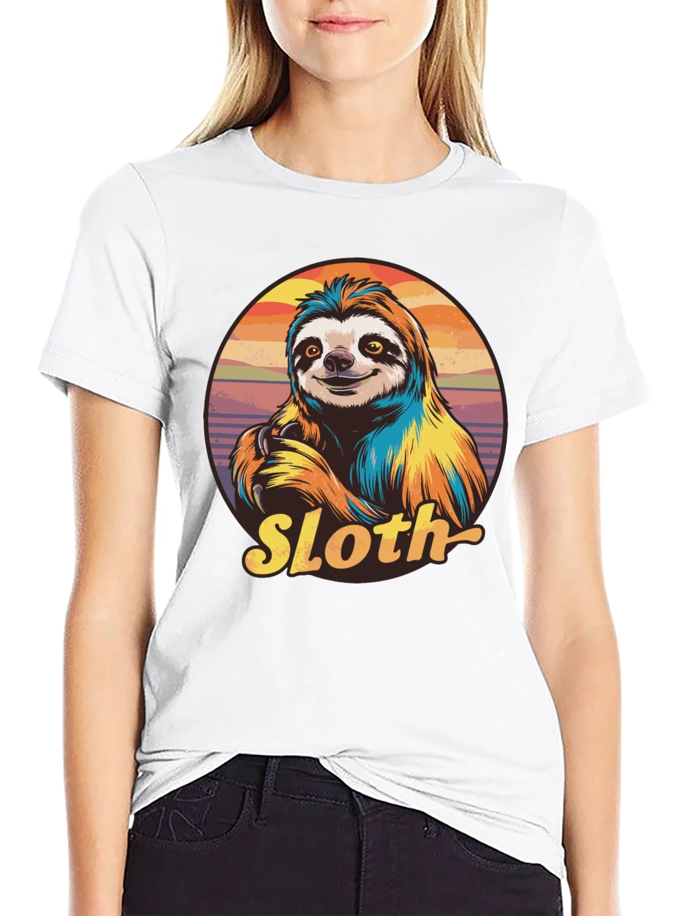 Retro Sloth Graphic T-Shirt - Black