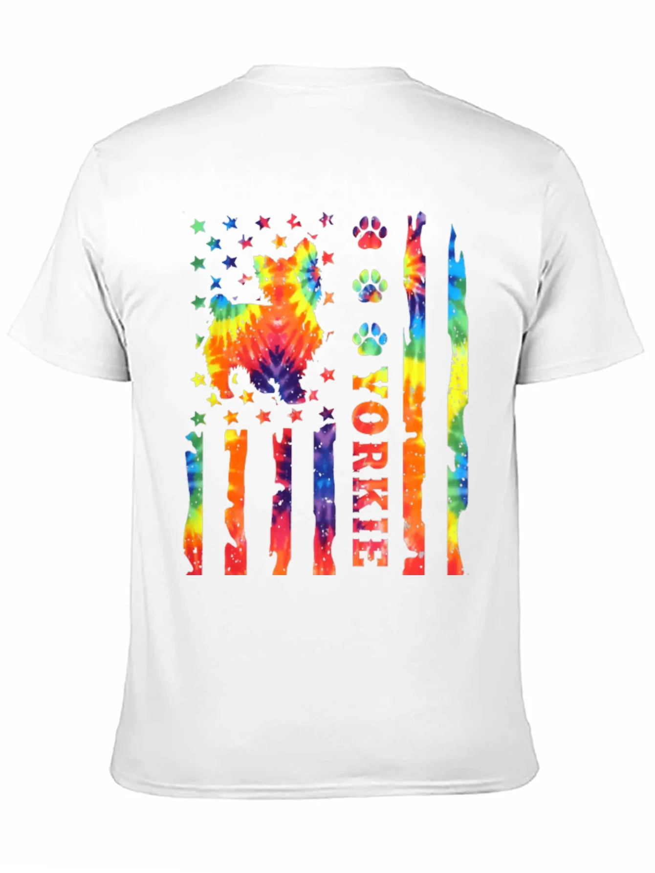 Yorkie Dog Tie-Dye American Flag T-Shirt