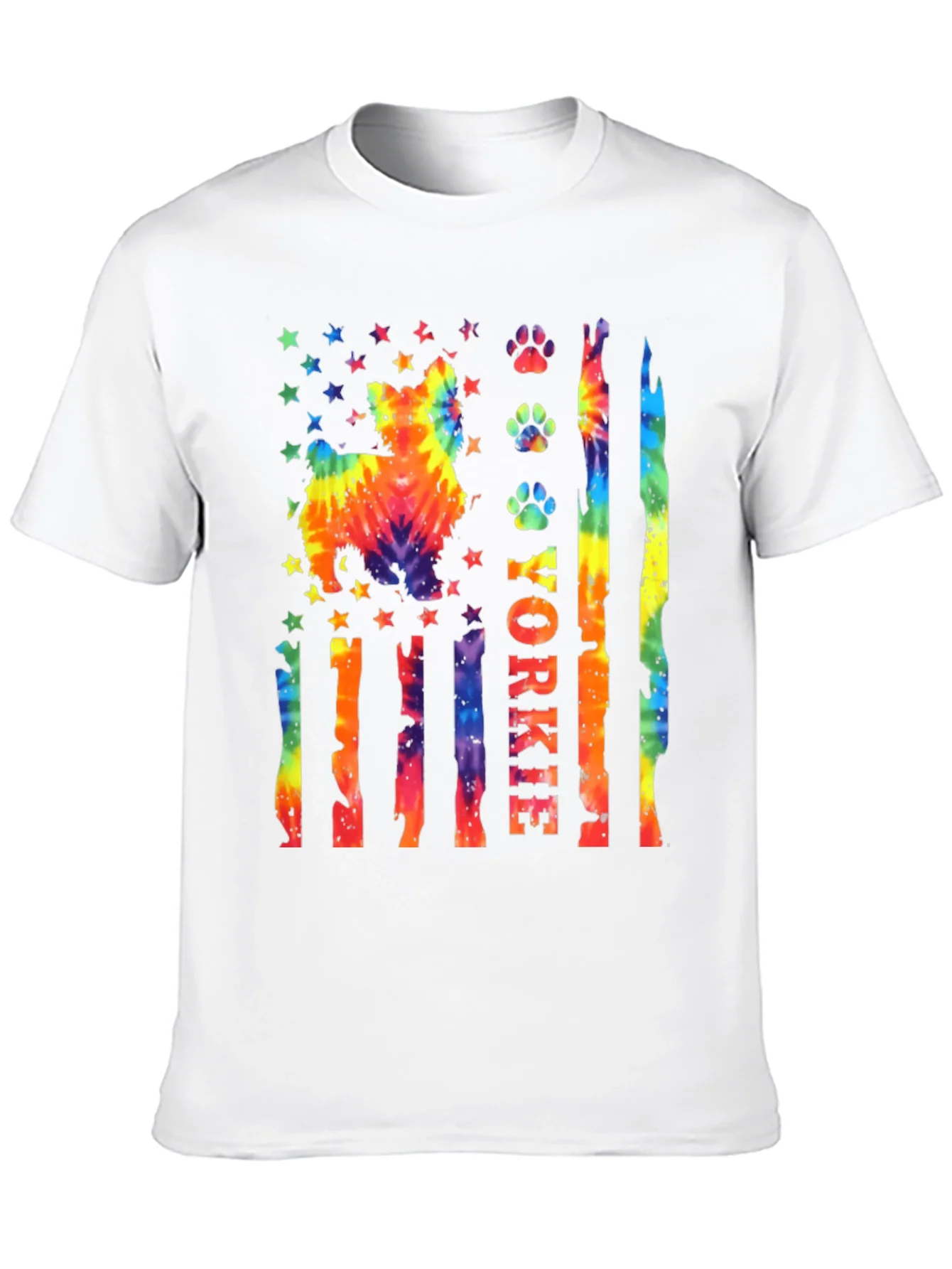 Yorkie Dog Tie-Dye American Flag T-Shirt