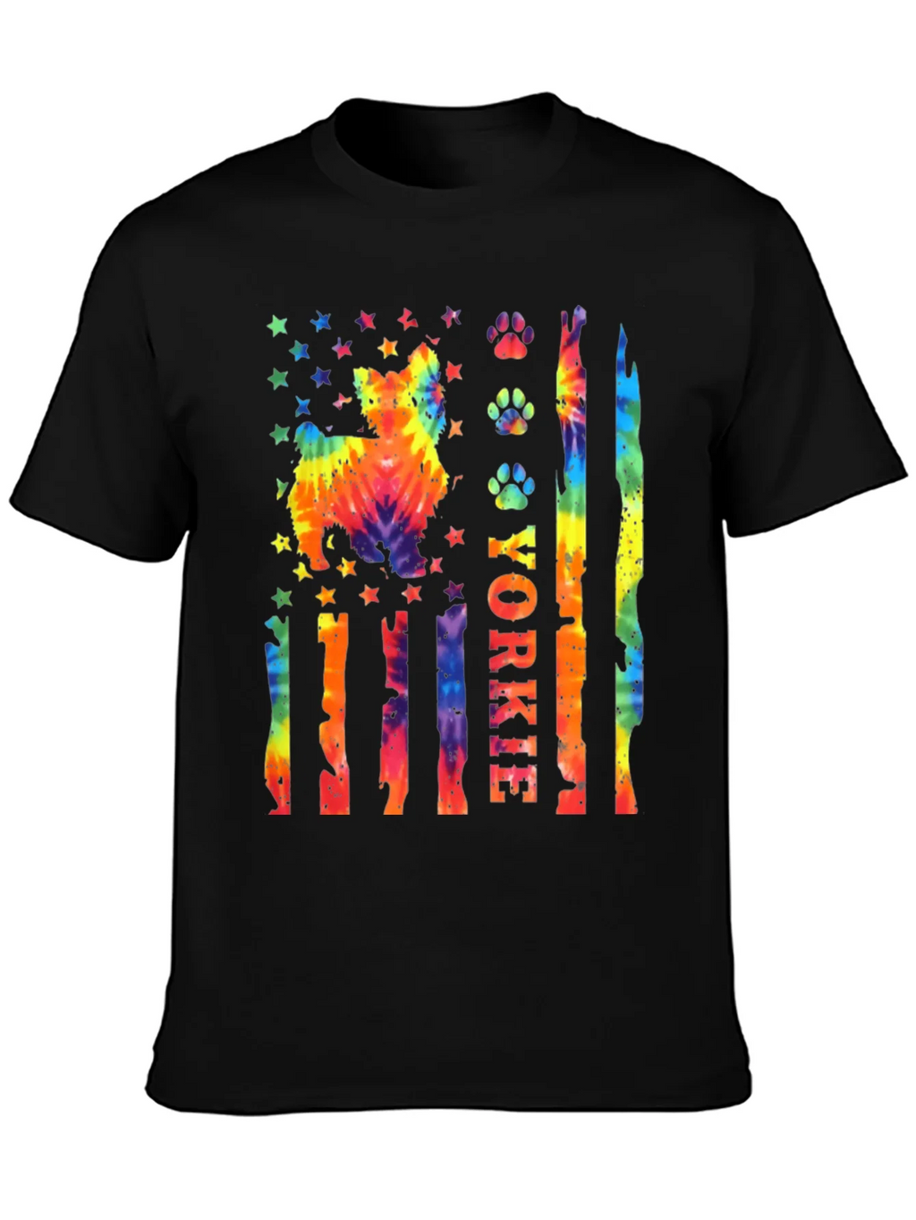 Yorkie Dog Tie-Dye American Flag T-Shirt