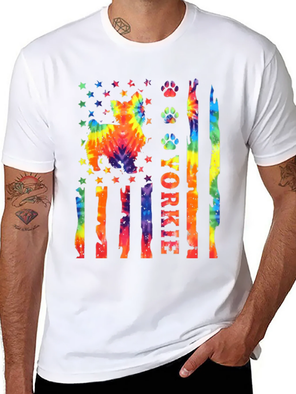 Yorkie Dog Tie-Dye American Flag T-Shirt
