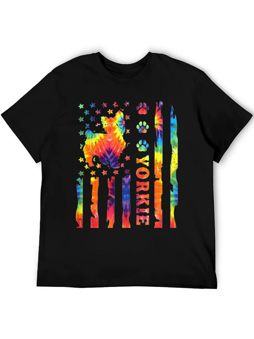 Yorkie Dog Tie-Dye American Flag T-Shirt