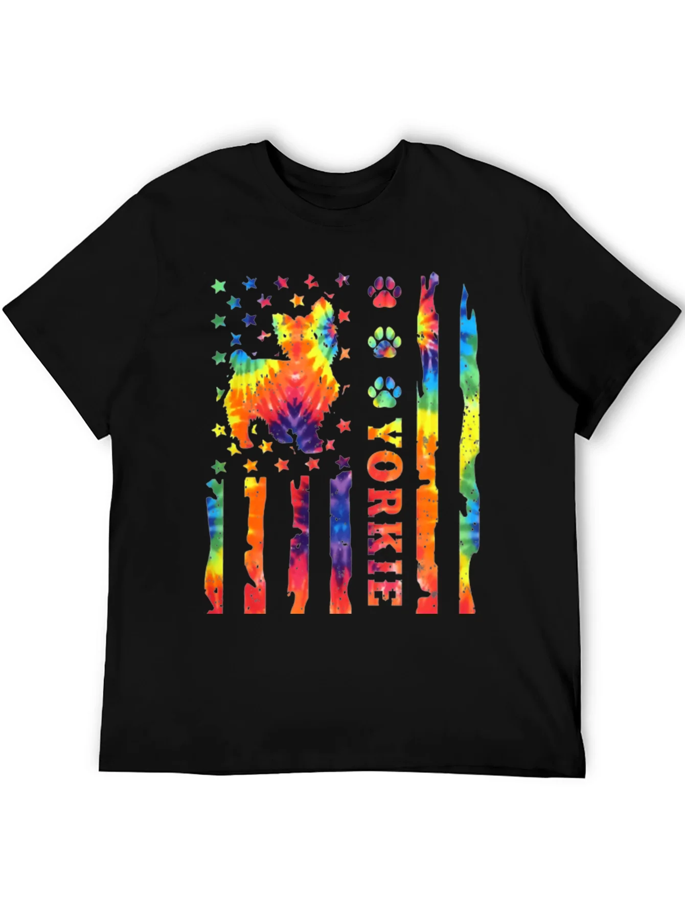 Yorkie Dog Tie-Dye American Flag T-Shirt