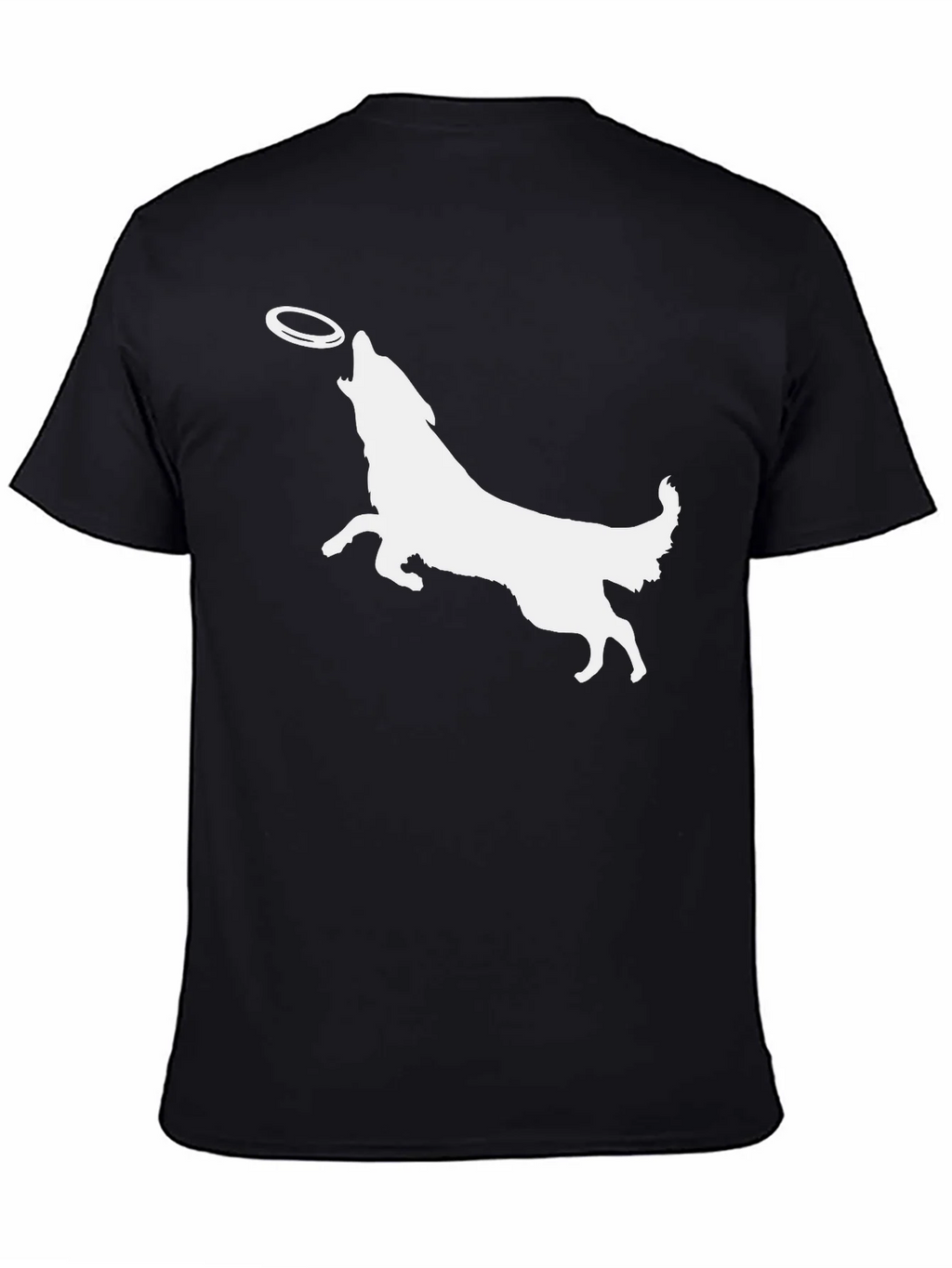 Dog Catching Frisbee Graphic Tee - Black