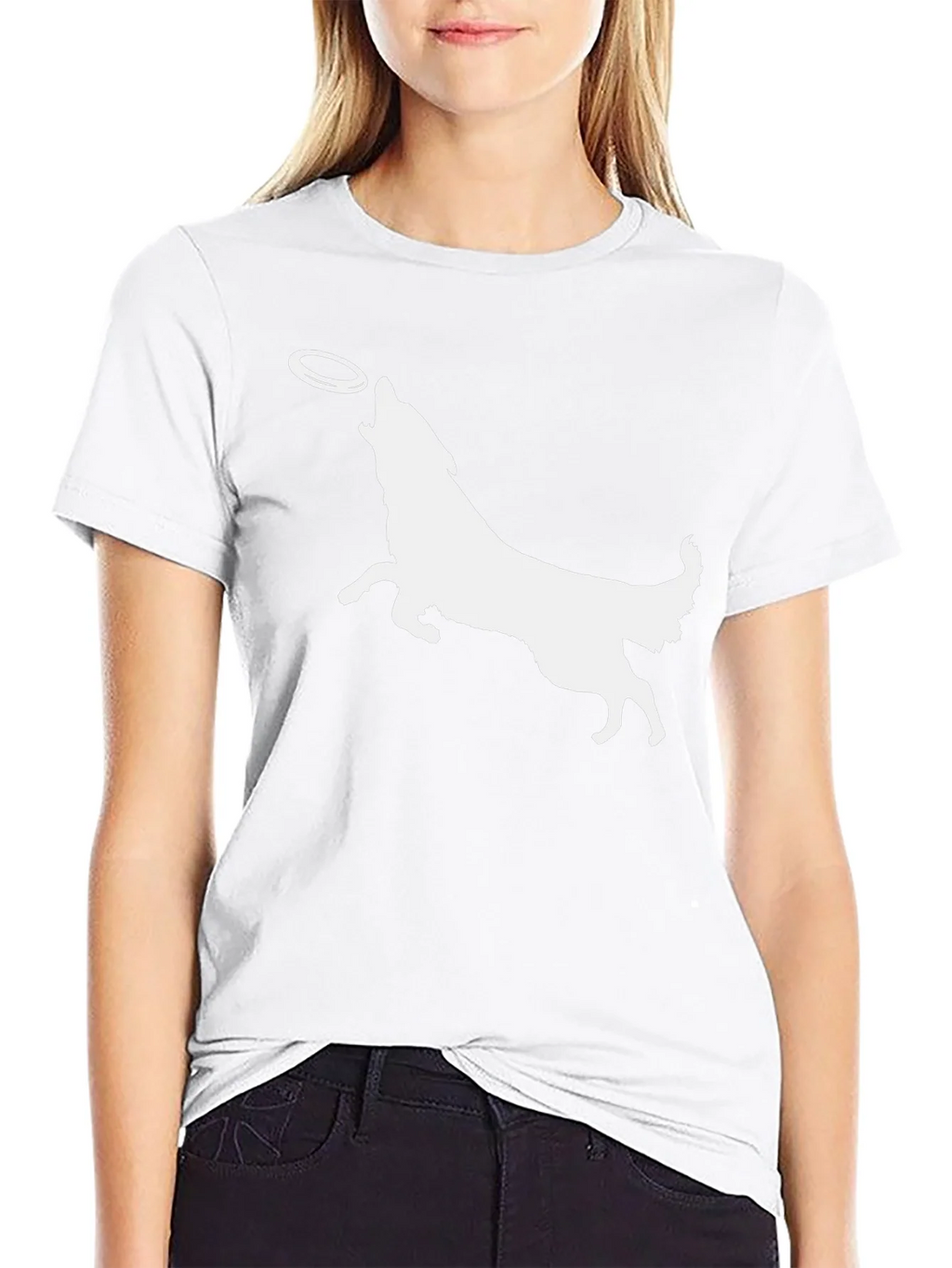 Dog Catching Frisbee Graphic Tee - Black