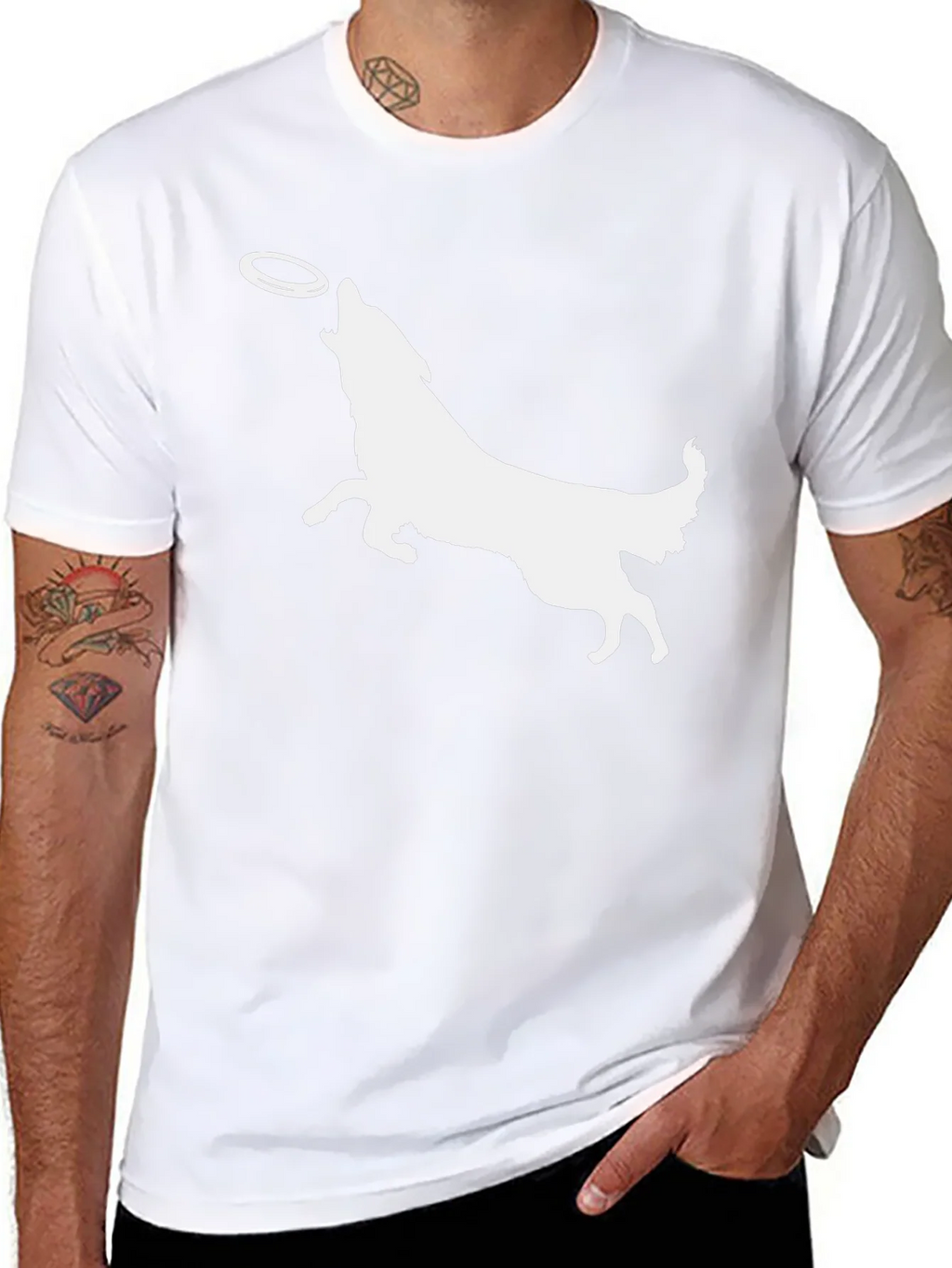 Dog Catching Frisbee Graphic Tee - Black