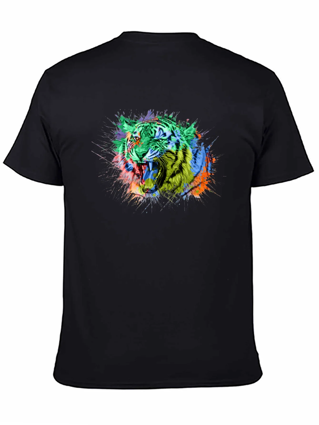 Colorful Tiger Graphic Black T-Shirt
