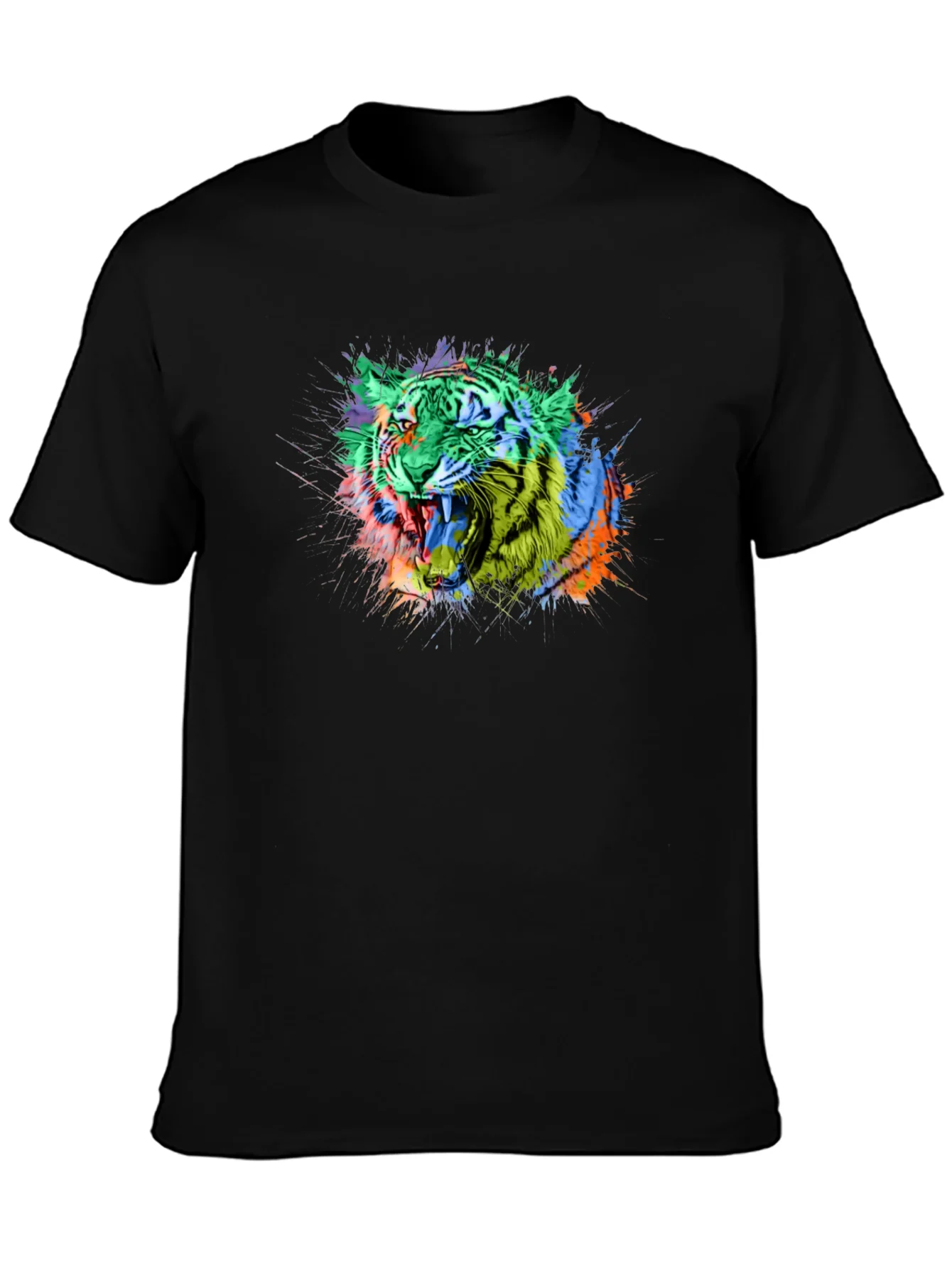 Colorful Tiger Graphic Black T-Shirt