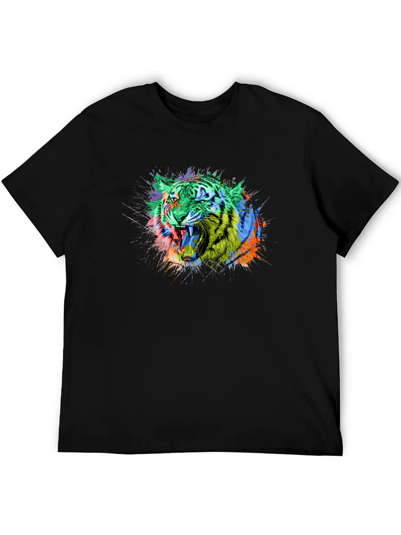 Colorful Tiger Graphic Black T-Shirt