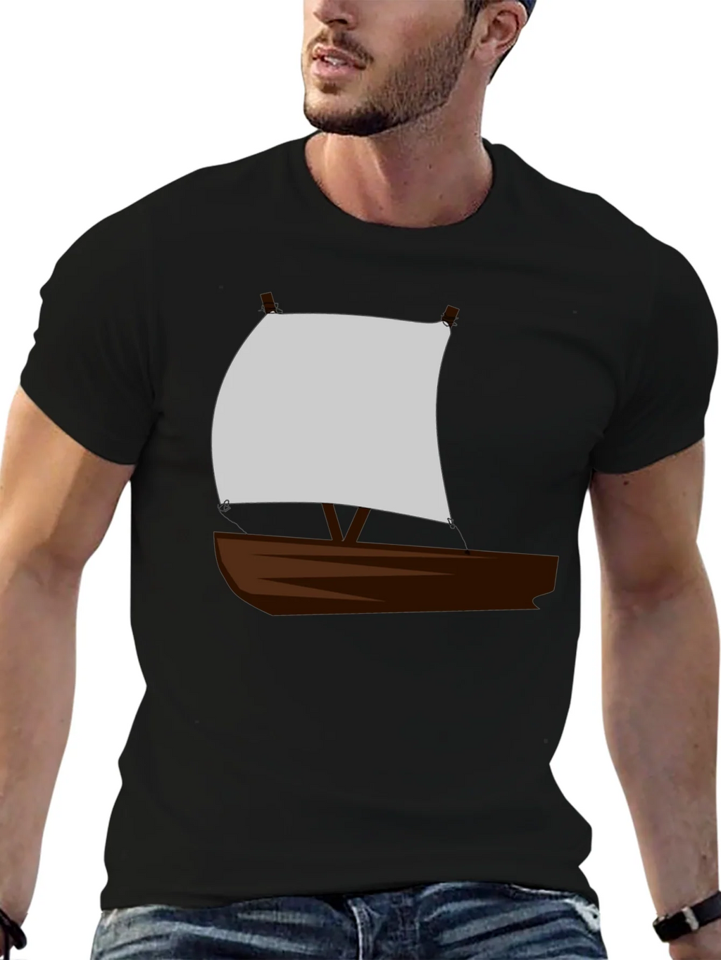 Sailboat Graphic T-Shirt - Black Crew Neck Tee