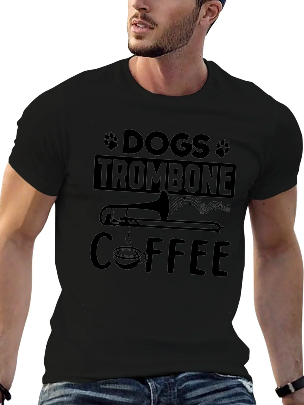 Dogs Trombone Coffee Graphic T-Shirt