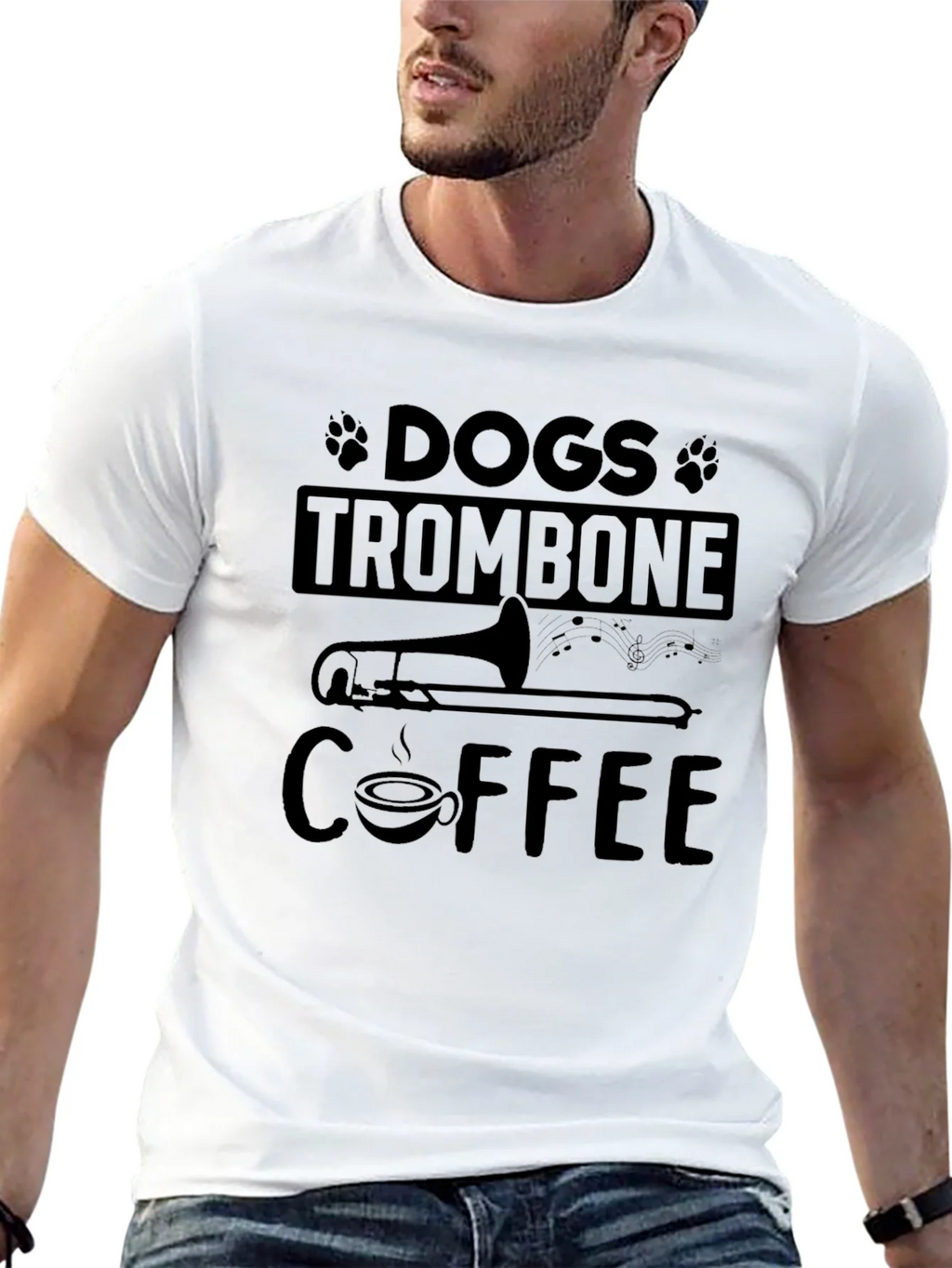 Dogs Trombone Coffee Graphic T-Shirt
