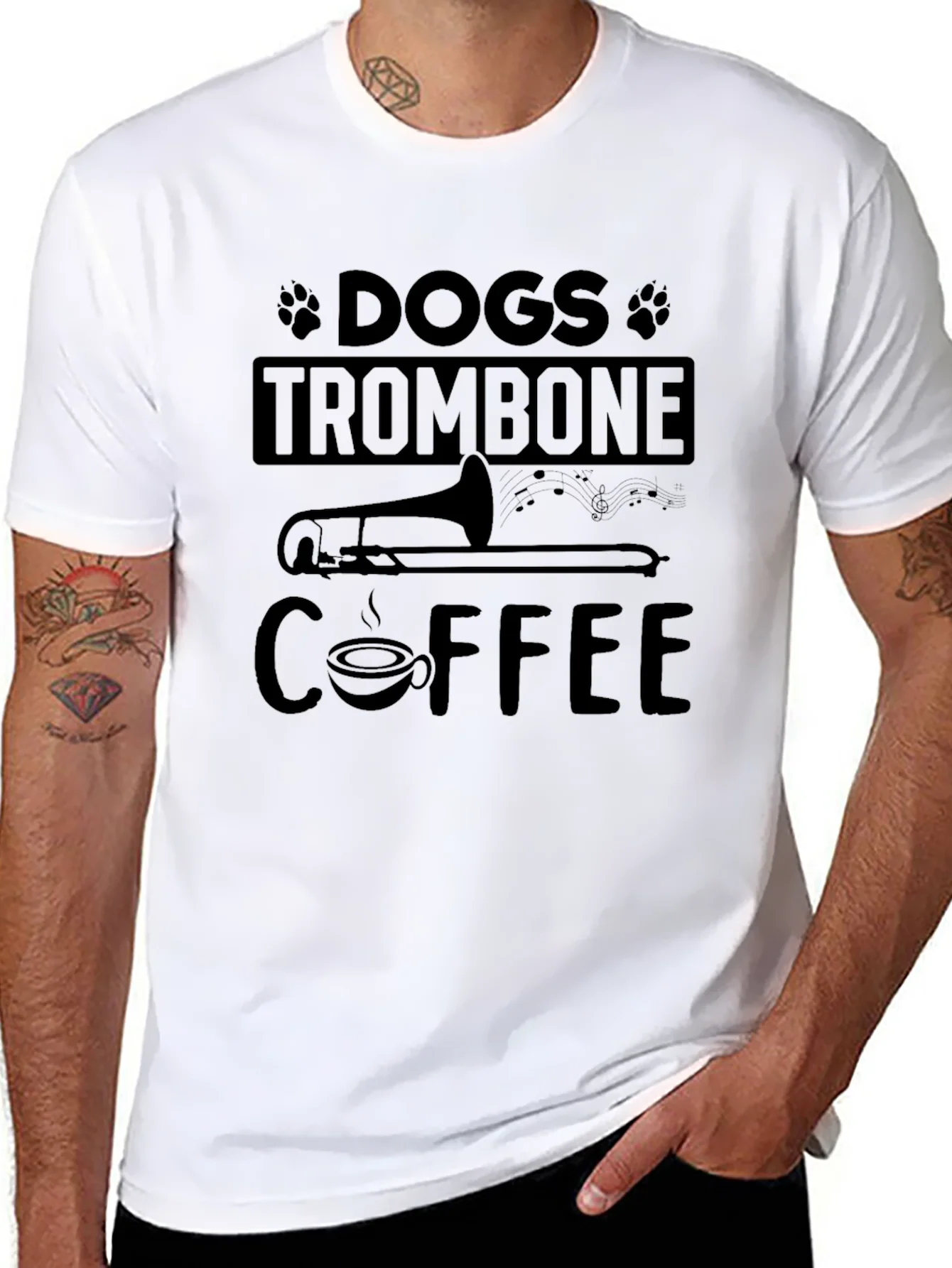 Dogs Trombone Coffee Graphic T-Shirt