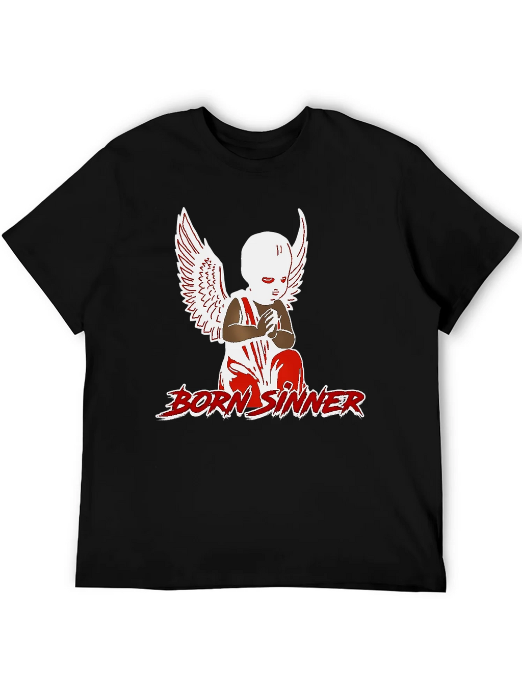Born Sinner Graphic Tee - Angel Wings Design