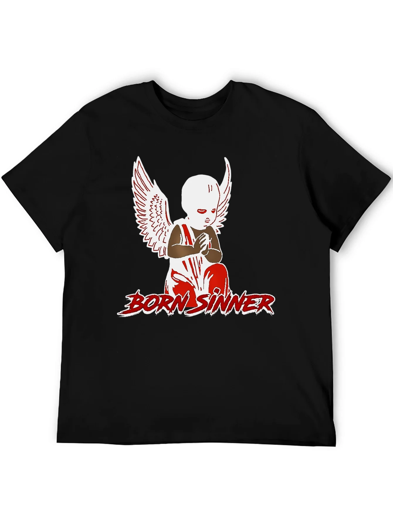 Born Sinner Graphic Tee - Angel Wings Design
