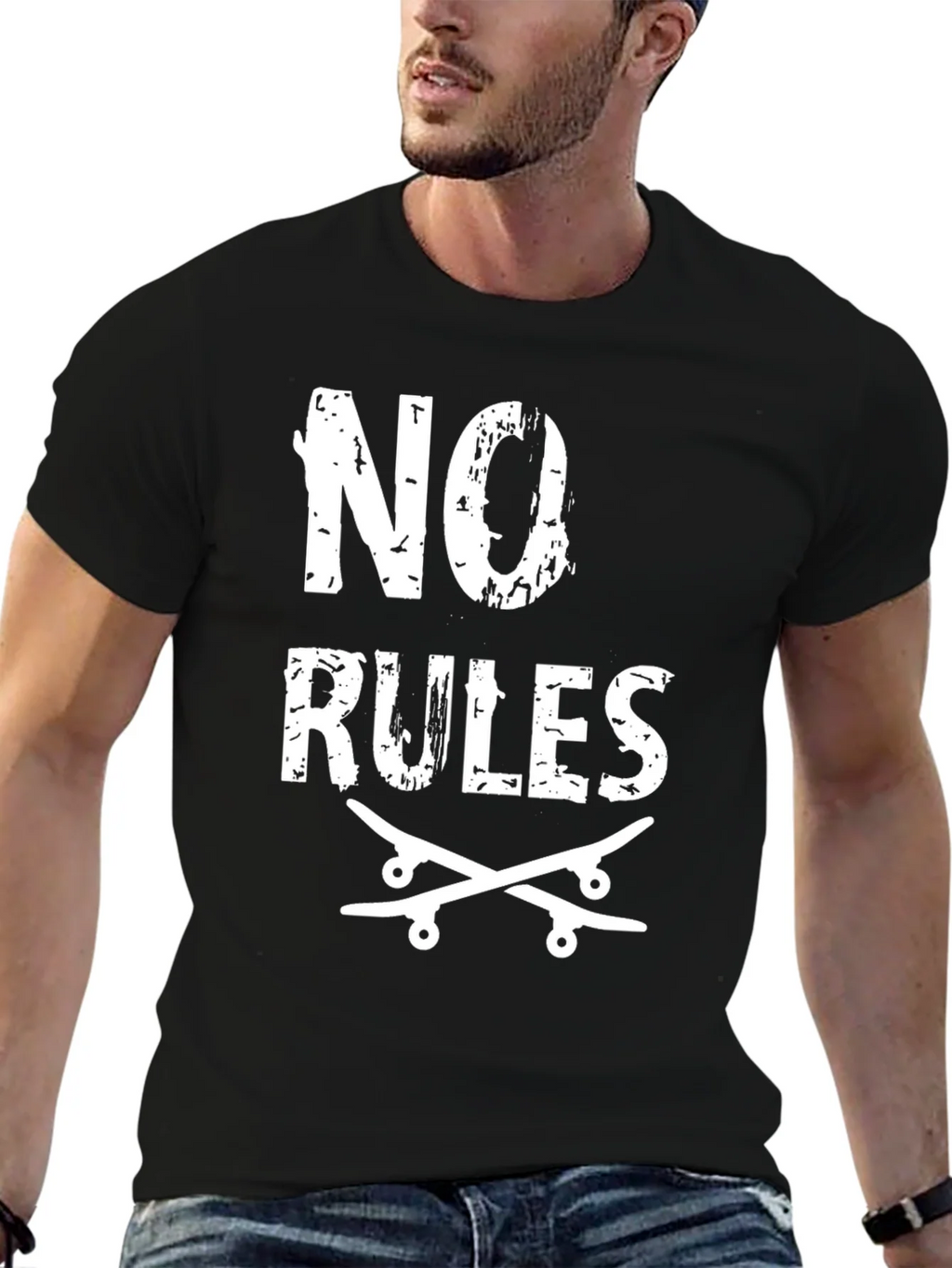 No Rules Skateboard Graphic Tee - Black Cotton