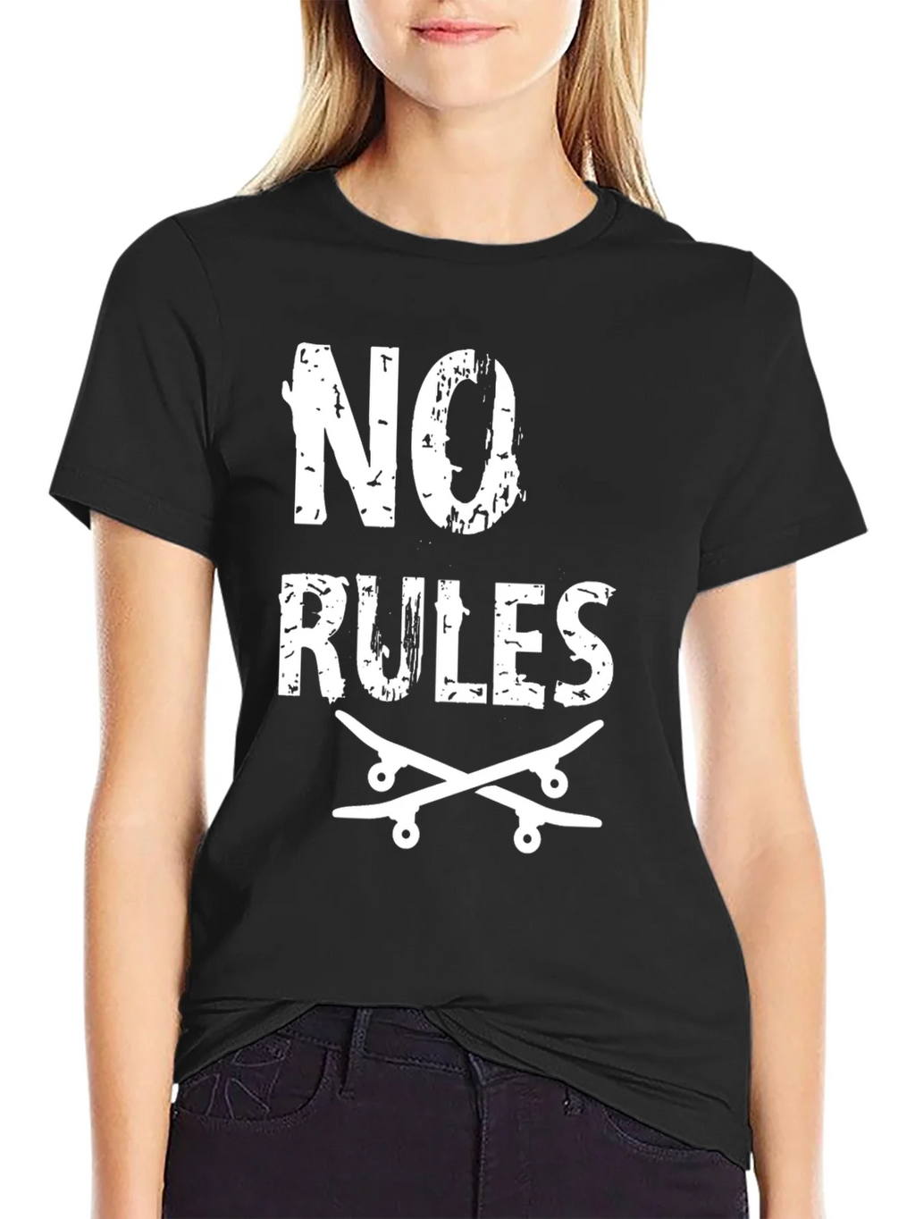 No Rules Skateboard Graphic Tee - Black Cotton