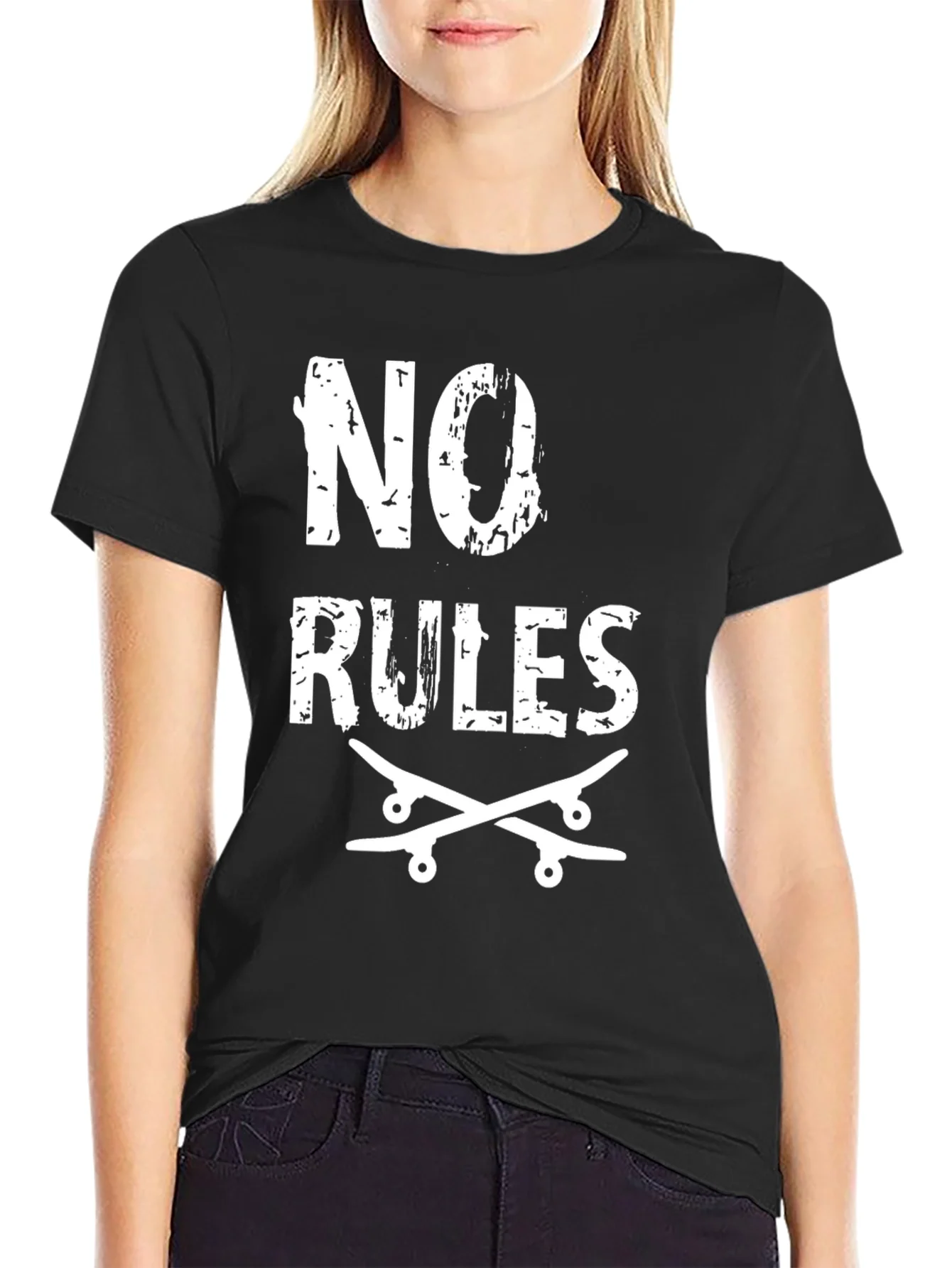 No Rules Skateboard Graphic Tee - Black Cotton