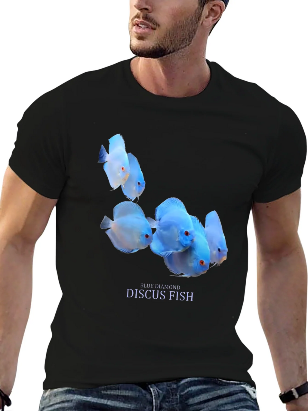 Blue Diamond Discus Fish Graphic T-Shirt