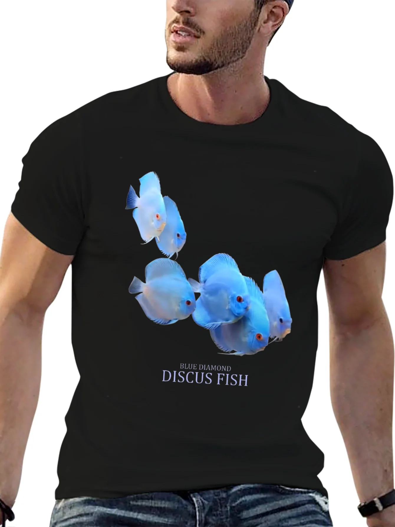Blue Diamond Discus Fish Graphic T-Shirt