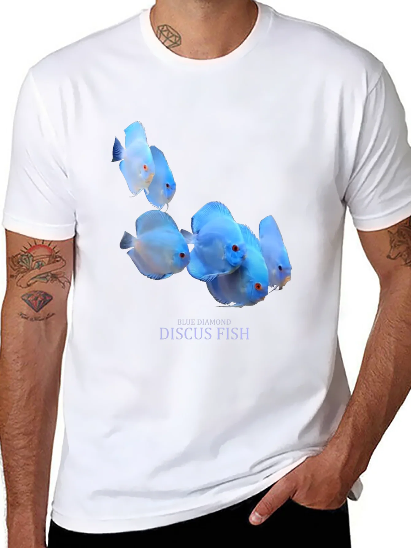 Blue Diamond Discus Fish Graphic T-Shirt