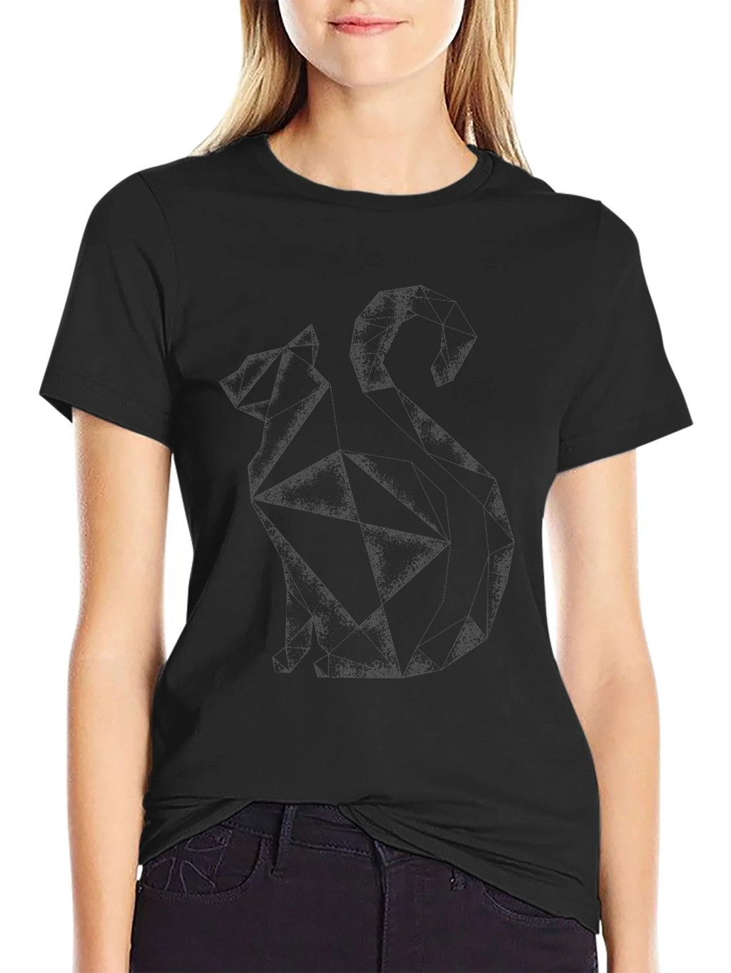 Geometric Cat Graphic Tee - Modern Style