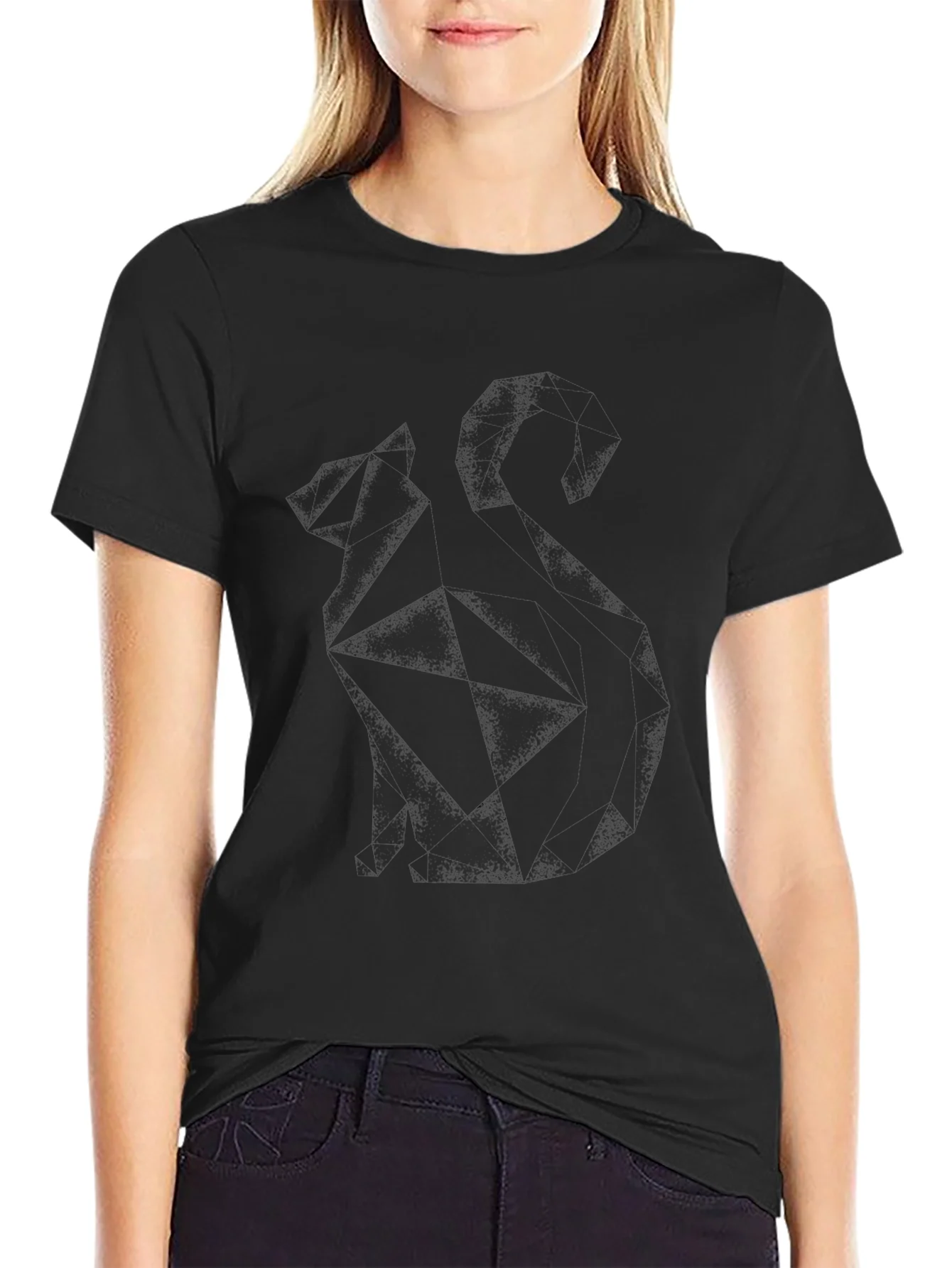 Geometric Cat Graphic Tee - Modern Style