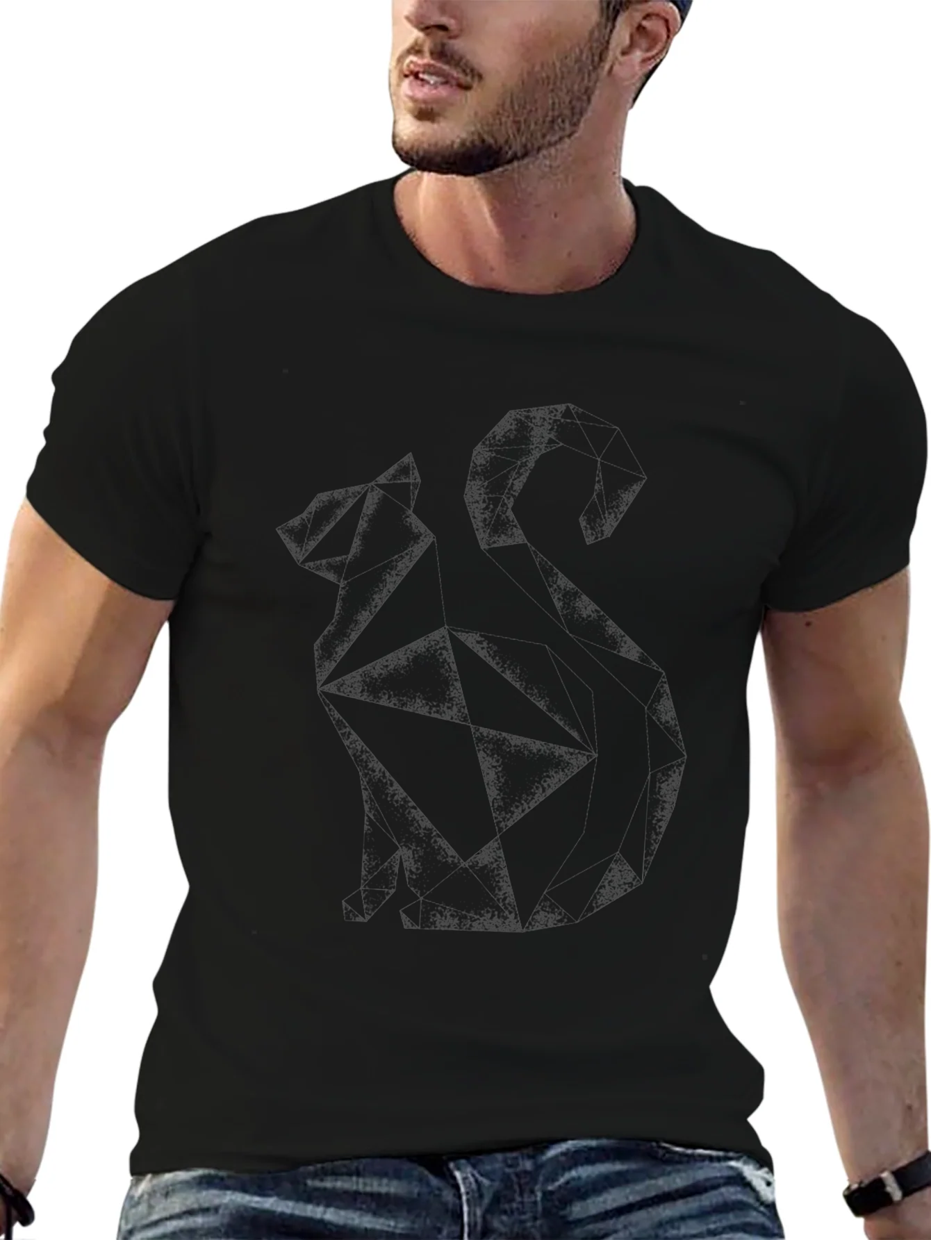 Geometric Cat Graphic Tee - Modern Style