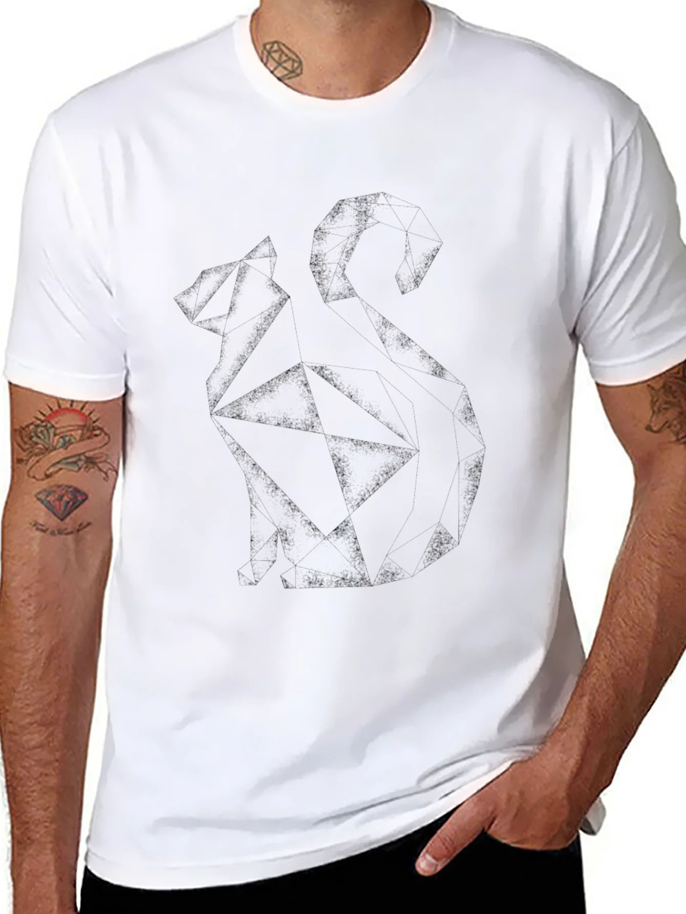 Geometric Cat Graphic Tee - Modern Style