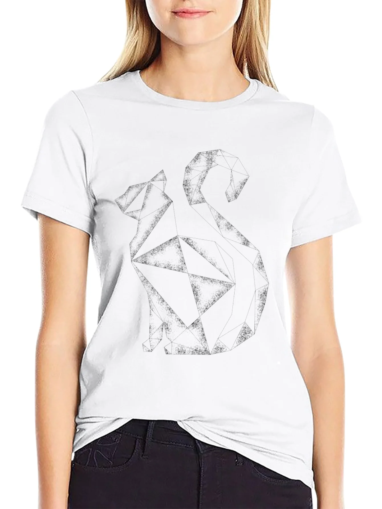 Geometric Cat Graphic Tee - Modern Style