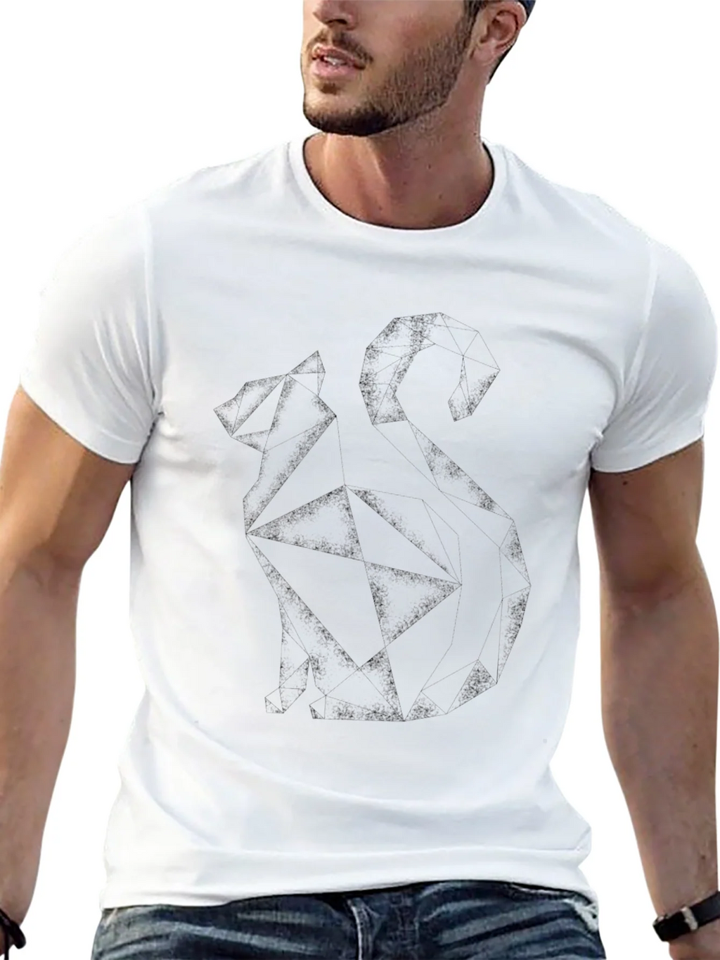 Geometric Cat Graphic Tee - Modern Style