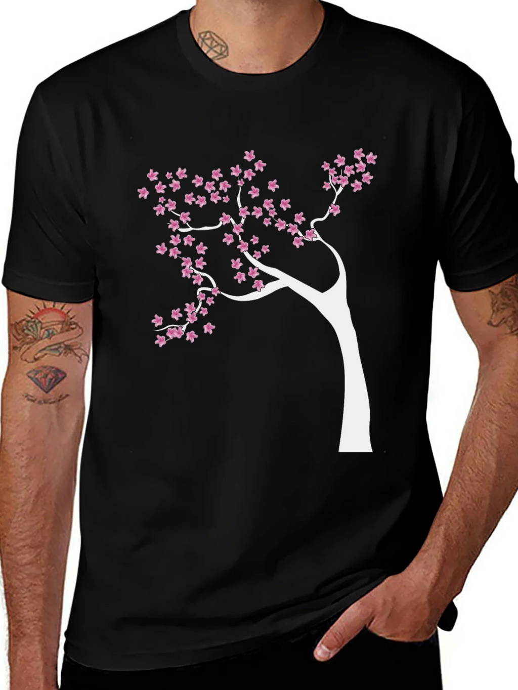 Blossom Tree Graphic Tee - Stylish Black Cotton T-Shirt